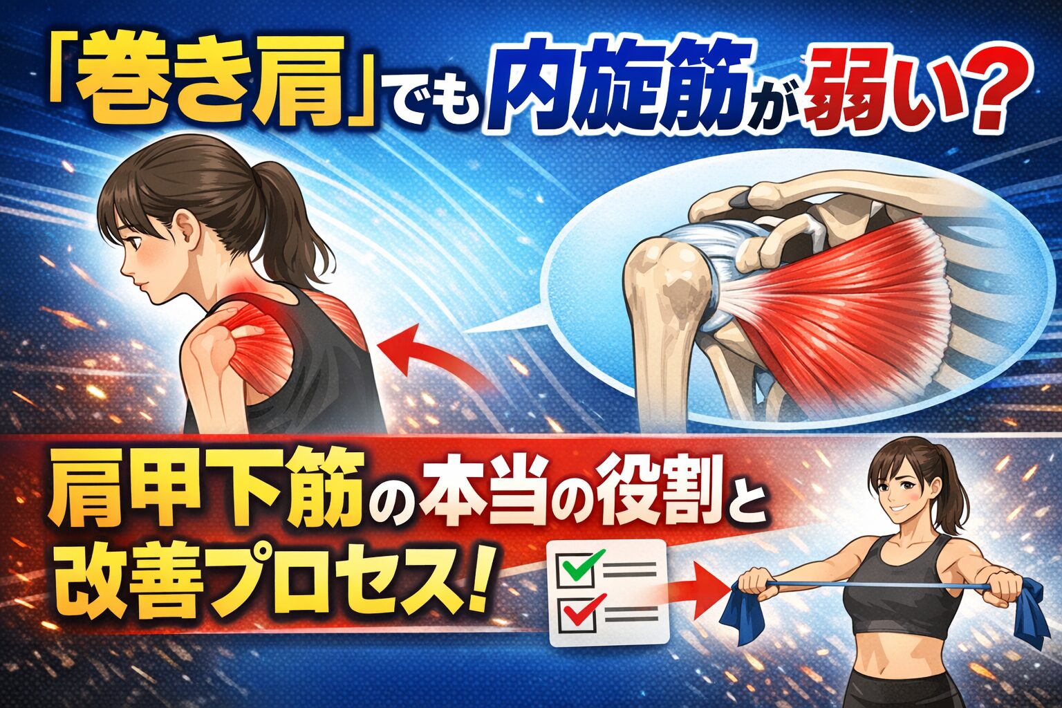 「巻き肩」でも内旋筋が弱い?肩甲下筋の本当の役割と改善プロセス!